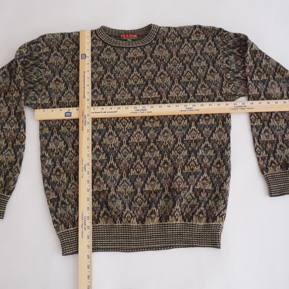 Vintage Jos A Bank Cotton Sweater Brown Multi Eclectic Grandpa Old Money XL - Picture 3 of 10